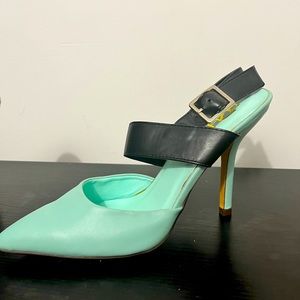 Teal and black heels